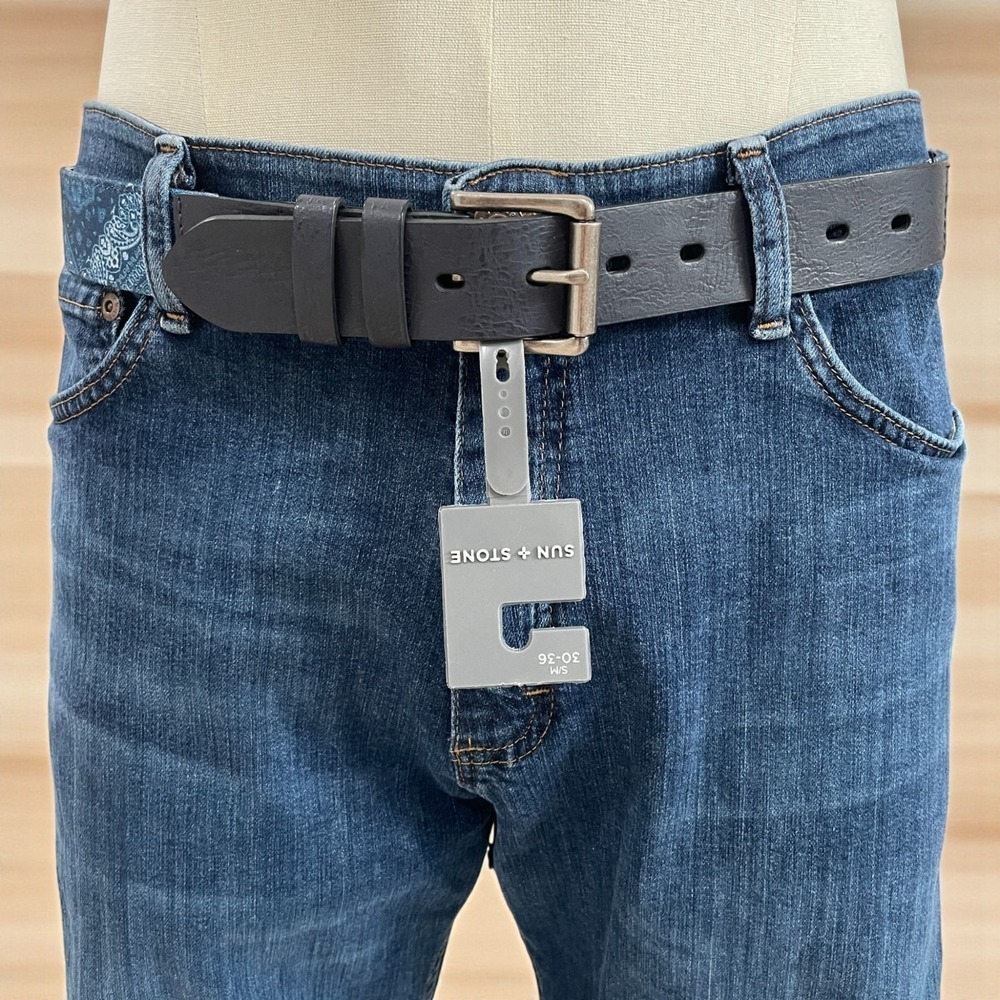 Sun Stone‎ Mens Western Bandana Print Belt Navy Small Medium Streetwear